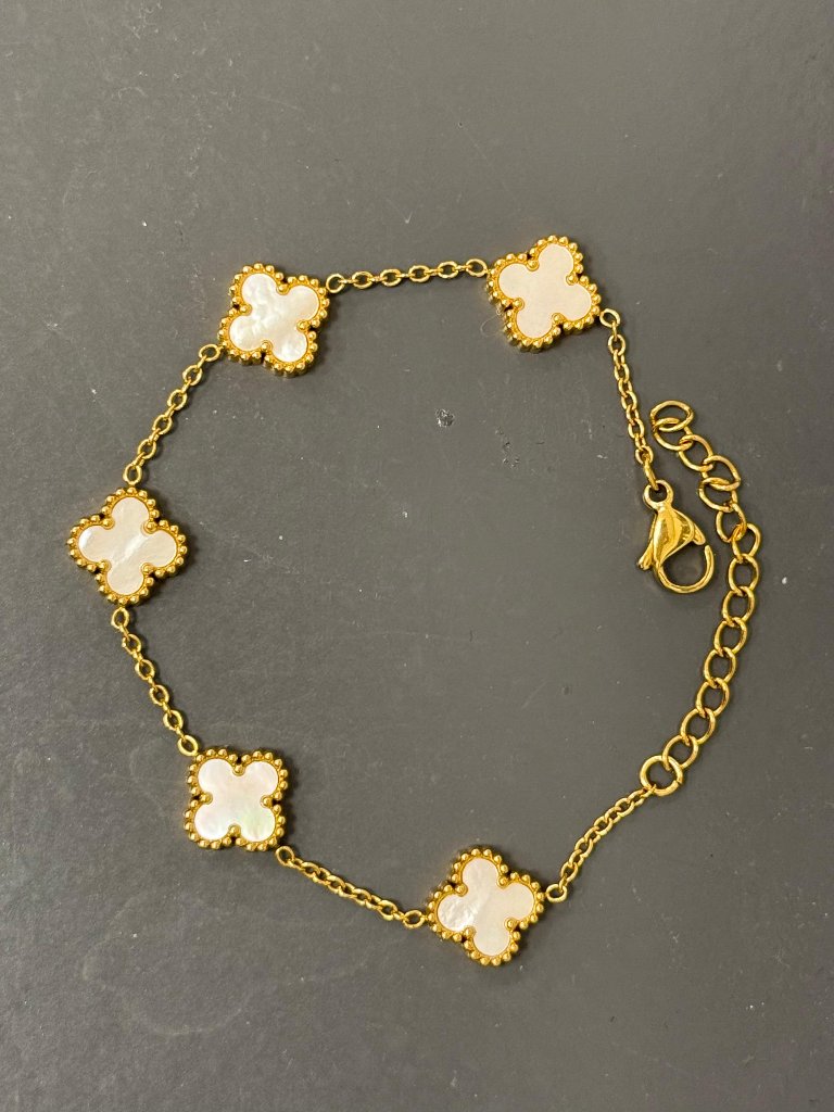 S925 Gold Four Leaf Clover Bracelet Lucky Link